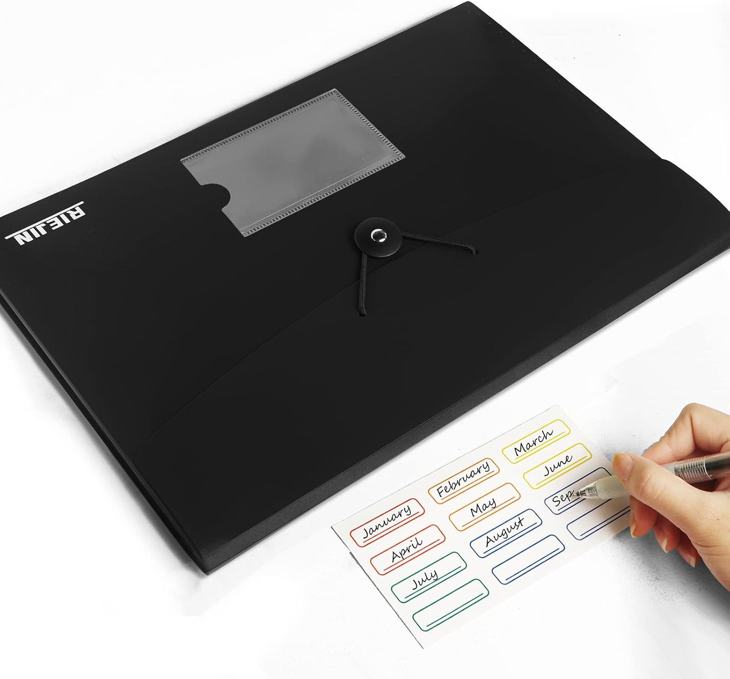 Accordian File Organizer 7 Pocket Expanding File Folder with Labels, Plastic Expandable File Folder for Documents Letter Size A4 Papers - Black