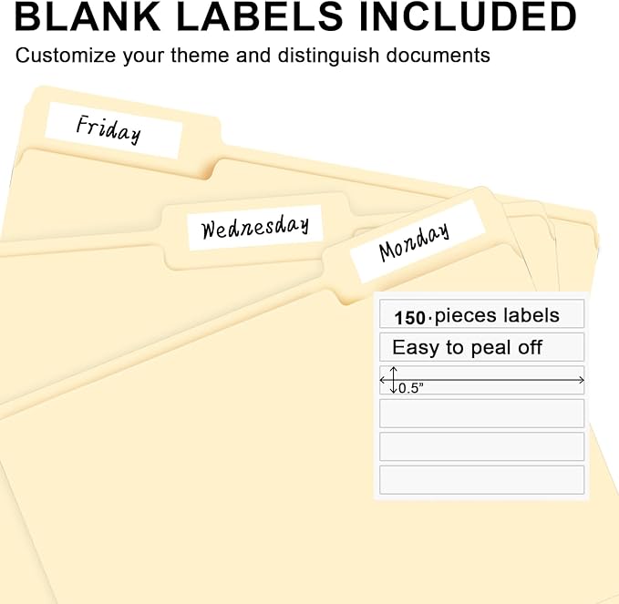 File Folder, RAZCC 150 Pack 1/3 Cut Tab File Folders Letter Size, Manila Folders, Folders with Tab, Great for Organizing and Easy File Storage