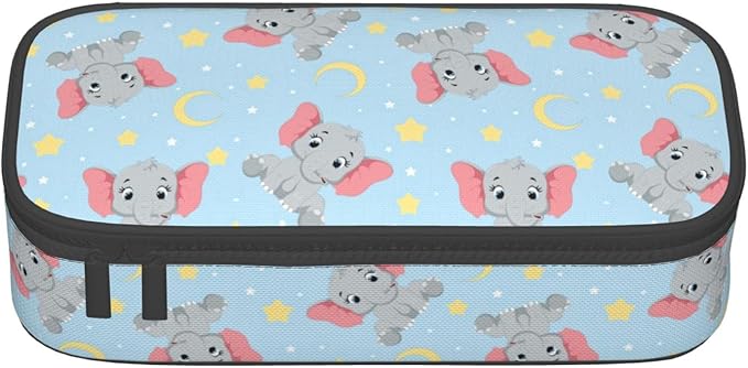 Cute Baby Elephant Large Pencil Case With Zipper Compartments Stationery Pencil Bag For Kids Teens Students School Supplies