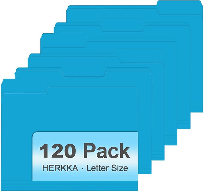 File Folder, HERKKA 120 Pack 1/3 Cut Tab File Folders, File Folders Great for Organizing and Filing, Letter Size, Light Blue