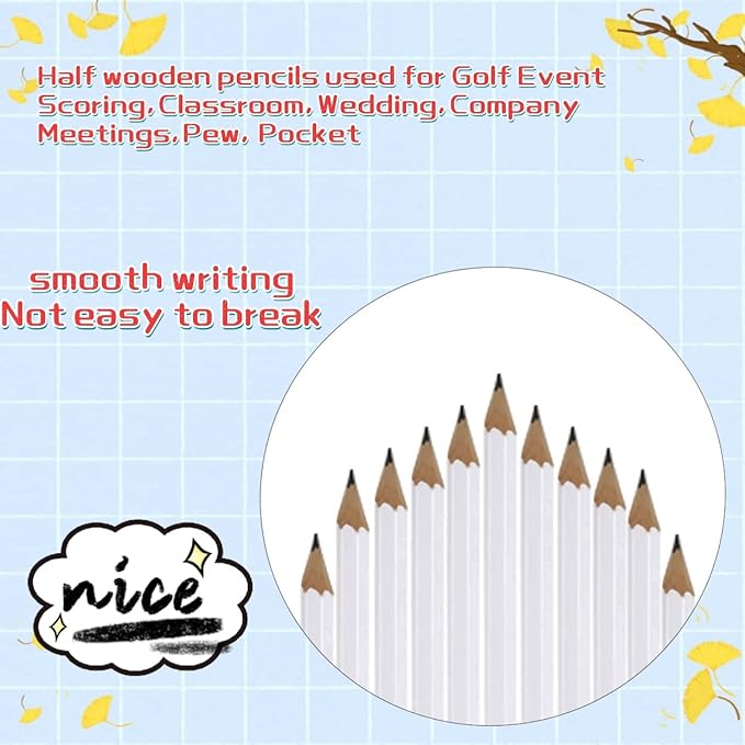 Adhere 50pcs Golf Pencils with eraser Hexagon Wooden Pencils Graphite 2B for Golf Event Scoring,Classroom,Wedding,Company Meetings,Pew, Pocket (z-White・Hexagon・50pcs)