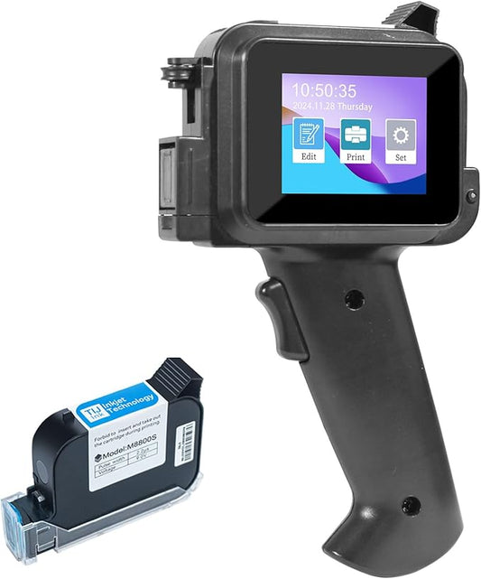 Handheld Inkjet Printer with 42ml Quick-Drying Ink Cartridge, 0.5 Inch Nozzle Ink Jet Coding Machine for EXP Date/Batch Number/QR Code/Barcode/Logo/Text (ZM-C12mini) (Black)