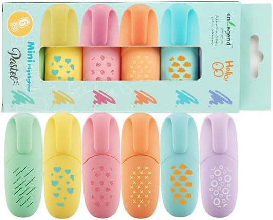 6 Piece Stylish Modern Style Mini Highlighter Pen Kawaii Stuff Pastel Color Geometric Line Design Easter Gift Highlighter Marker