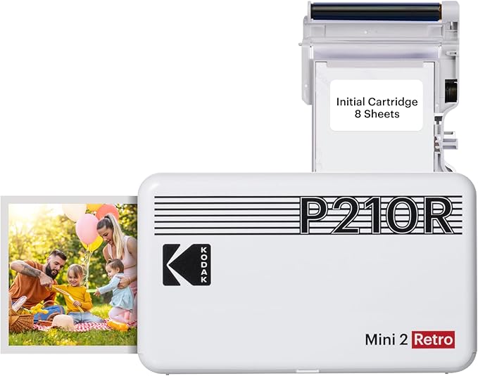 KODAK Mini 2 Retro 4PASS Portable Photo Printer (2.1x3.4 inches) + 8 Sheets, White