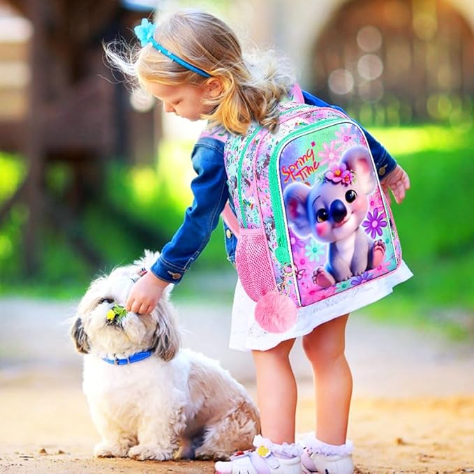 Girls Toddler Koala Backpack, Water Resistant Kindergarten Bookbag, 13" Preschool Backpacks for Toddler - Koala Pink