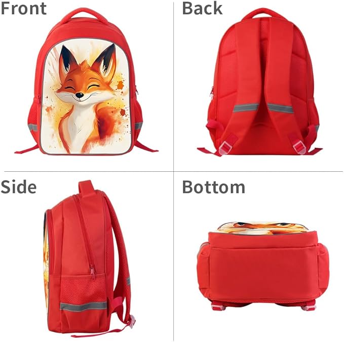 Kids Backpack, 3D Reflective Cartoon, 600D Polyester & Dual Zippers, 17" Bookbag with Ergonomic Design for boys & girls age 6-18, Fox Space Style for school Children Kids
