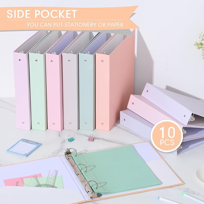 Ctosree 10 Pack Colored 3 Ring Binder with 2 Pockets Hardcover Loose Leaf Binder for Women Men Teacher Student School Office Home Supplies, Fits 11 x 8.5 Size Paper, 10 Colors(1.5",Fantasy Color)