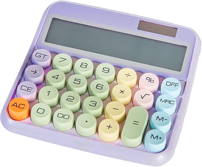 Typewriter Calculator, Big Button Cute Calculator for Daily and Basic Office, 12 Digit Display Vintage Style Solar Battery Powered Purple (not inculde Battery)