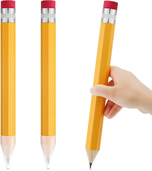 Leinuosen 3 Pcs Wooden Jumbo Pencils for Prop Gift Decor 14 Inch Giant Big Large Funny Novelty Comically Yellow Pencil with Eraser for School Office Party Favors
