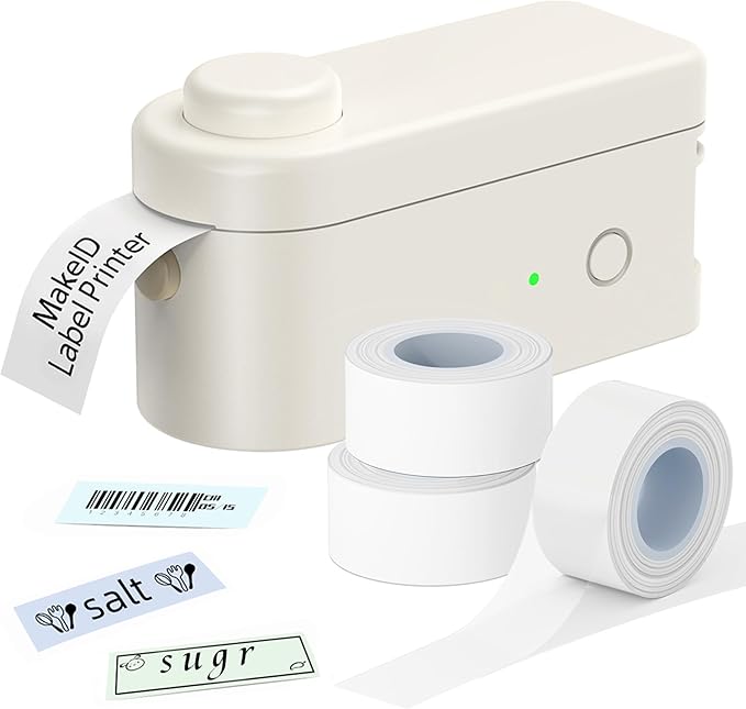 Makeid Label Maker Bundle Includes 3 Label Tapes, Compatible with 9~16mm Waterproof Tape, Portable Rechargeable Label Printer Multiple Templates Available Labeler for Office Home Kitchen Organization