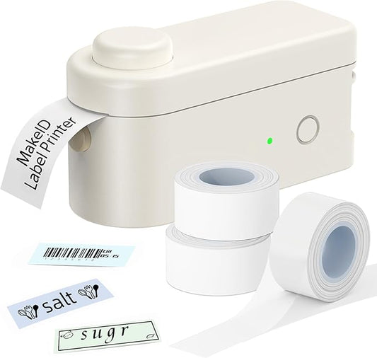 Makeid Label Maker Bundle Includes 3 Label Tapes, Compatible with 9~16mm Waterproof Tape, Portable Rechargeable Label Printer Multiple Templates Available Labeler for Office Home Kitchen Organization