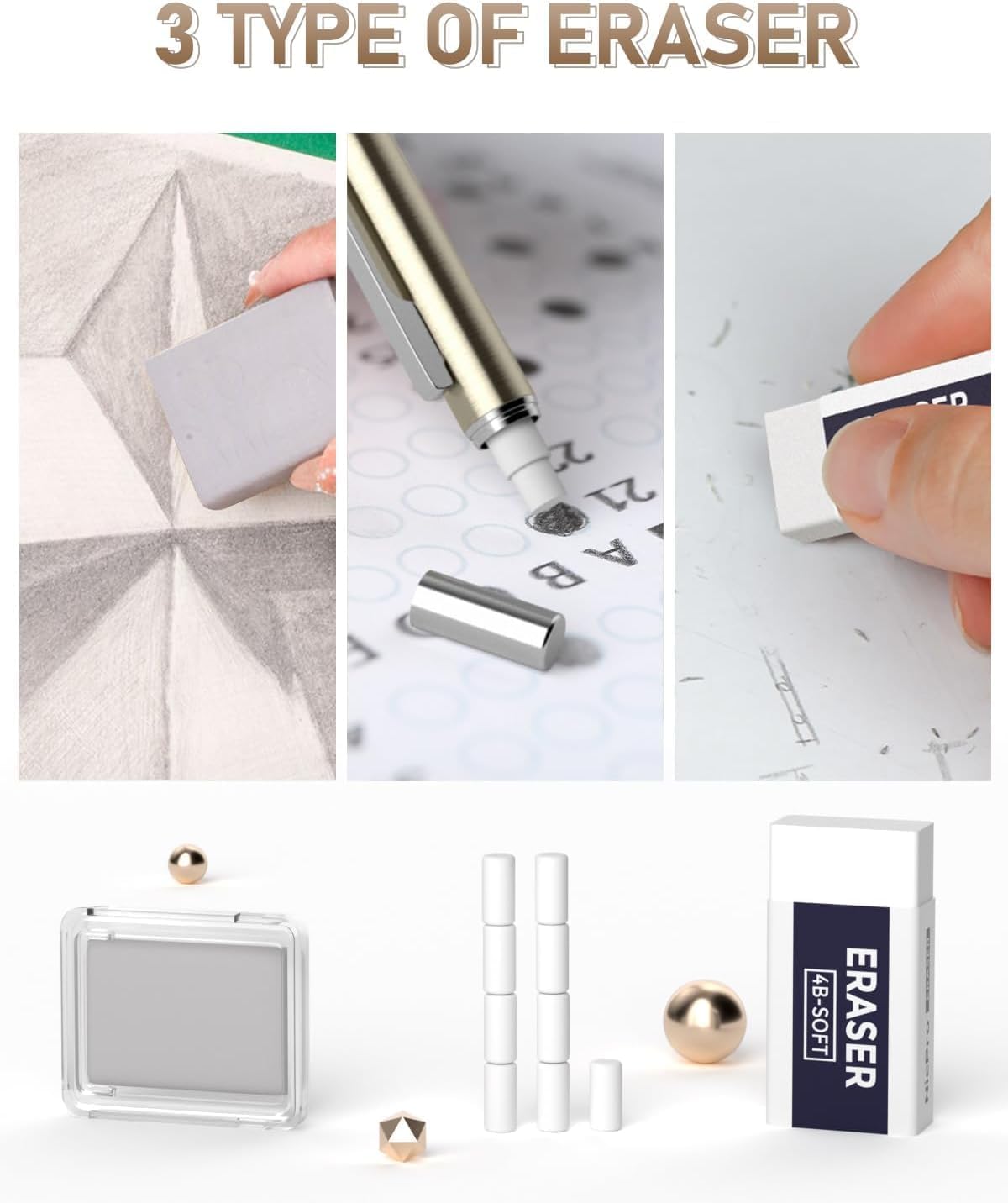 Nicpro 35PCS Gold Art Mechanical Pencils Set, 3 PCS Metal Drafting Pencil 0.5 mm & 0.7 mm & 0.9 mm & 3 PCS 2mm Lead Holder (6B 4B 2B HB 2H 4H Colors) For Sketching Drawing