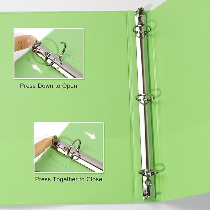 COMIX Standard 3 Ring Binder 1 inch with Clear View Cover, 1" Round Ring View Binder Holds 200 Sheets of US Letter Size Paper, 6 Pack (Light Green)