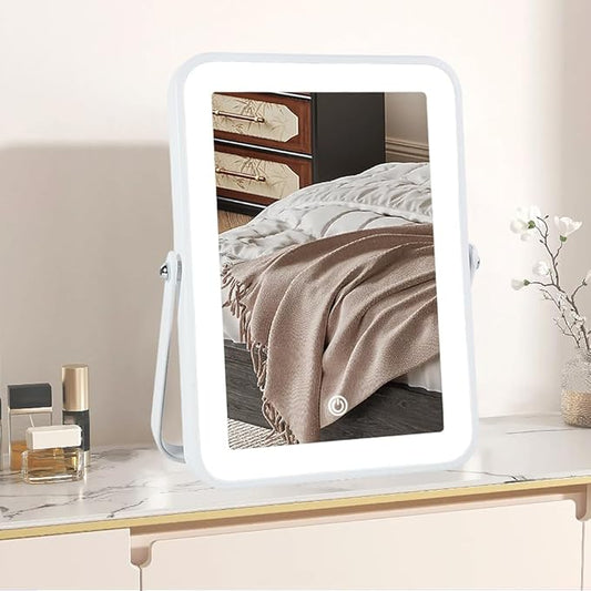 Rechargeable Vanity Mirror with Lights,Desk Makeup Mirror with Lights,Portable Travel for Makeup Desk ＆ Dressing Room,3 Color Lighting, Dimmable Touch Screen