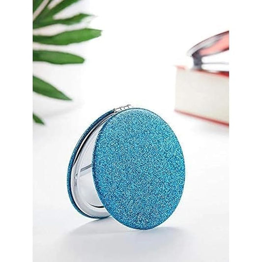 OMIRO 1X/10X Magnifying Compact Mirror with PU Leather, Ultra-Portable for Purses and Travel, Round Blue