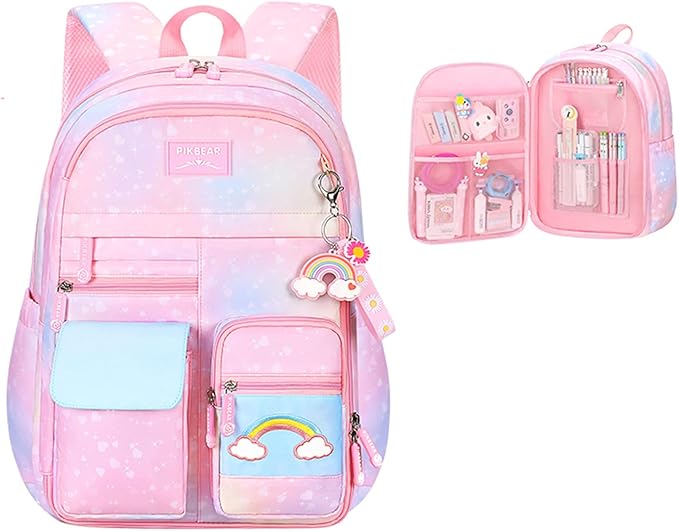 Girls Backpack, Kids Backpack for Girls with Compartments Elementary School Bag,School Backpack for Girls (Pink)