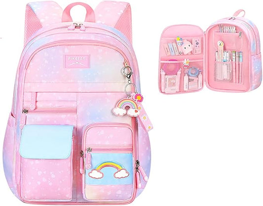 Girls Backpack, Kids Backpack for Girls with Compartments Elementary School Bag,School Backpack for Girls (Pink)