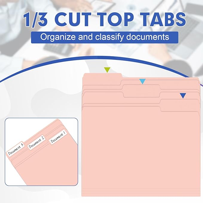 File Folder, HERKKA 120 Pack 1/3 Cut Tab File Folders, File Folders Great for Organizing and Filing, Letter Size, Pink