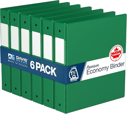 Premium Economy 6-Pack 3-Ring Binders for School or Office, D-Ring Binders, 1.5 Inch, Green