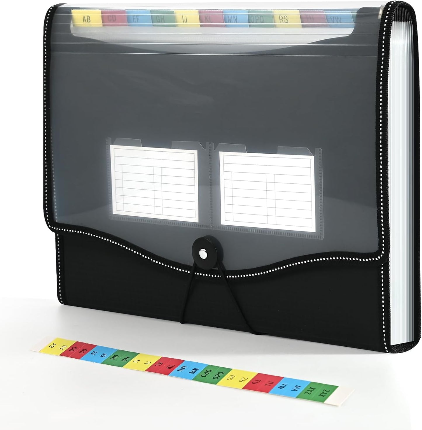 12-Pocket-Expanding File-Folder,Accordion-File-Organizer, A4/US Letter Size Paper Receipt Organizer Accordian Filing Folders (Black-T-12 Pockets)