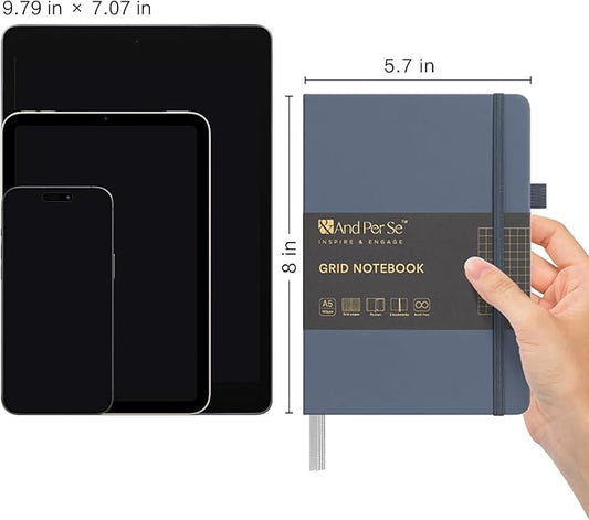 &And Per Se Graph Journal Notebook, 160 Pages, 5.7 x 8 inches College Ruled Thick Paper Notebook Journals for Writing, Grid Hardcover Notebook(1 Pack, Dark Blue)