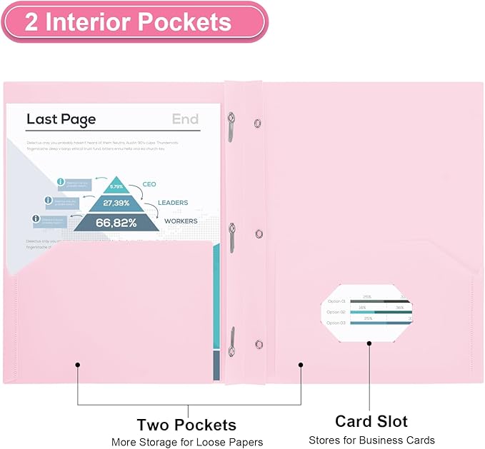 SUIN Plastic Project-Folders with 2 Pockets & 3 Prong, Bulk Pack Project File-Folder for US Letter Size Papers, Ideal for School & Office, Assorted Pastel Colors (Pastel Pink - 12 Packs)