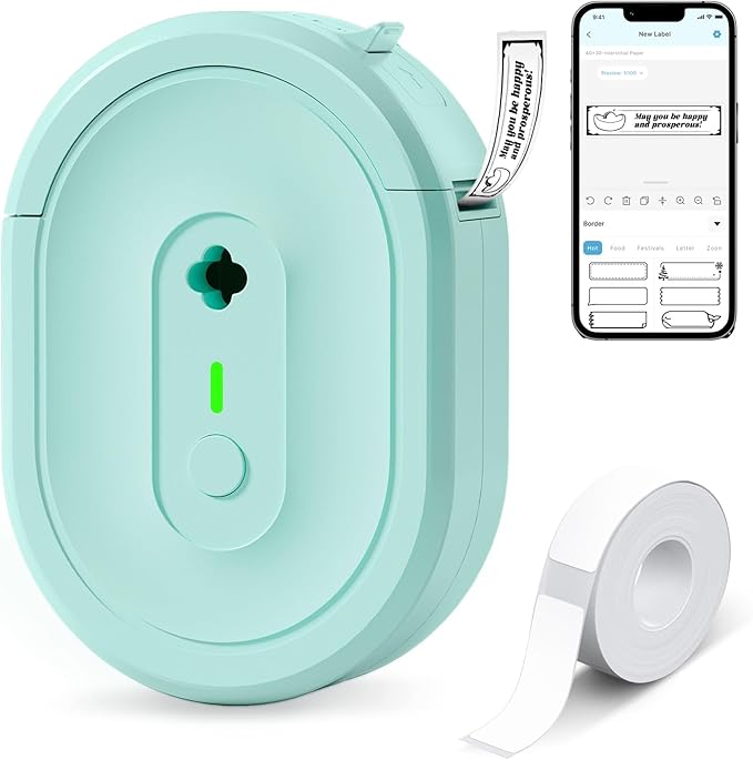 Label Maker Machine with Tape, N12 Portable Bluetooth Label Printer, Wireless Mini Label Makers Thermal Sticker with Multiple Templates for Home, Kitchen, School, Office Organization, Green