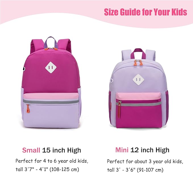 HawLander Little Kids Backpack for Girls Toddler School Bag Fits 3 to 6 years old, 12 inch, Purple