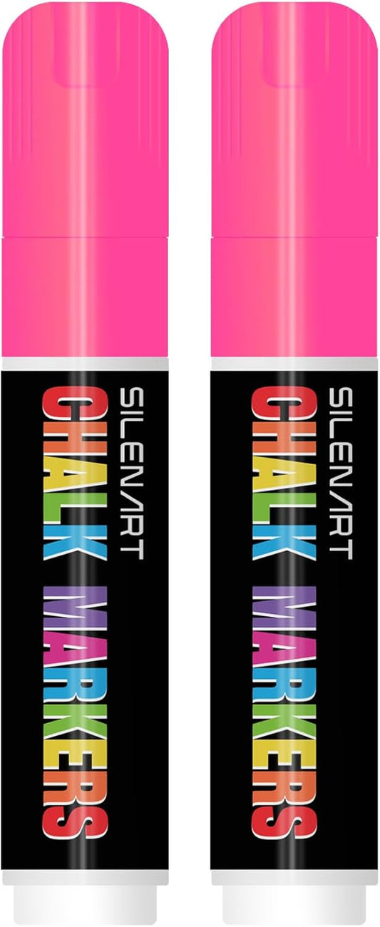 SILENART Liquid Chalk Markers Pink - 15mm Jumbo Tip Car Marker - Wide Thick Window Chalk Pen for Chalkboard, Window, Glass, Mirror, Blackboard