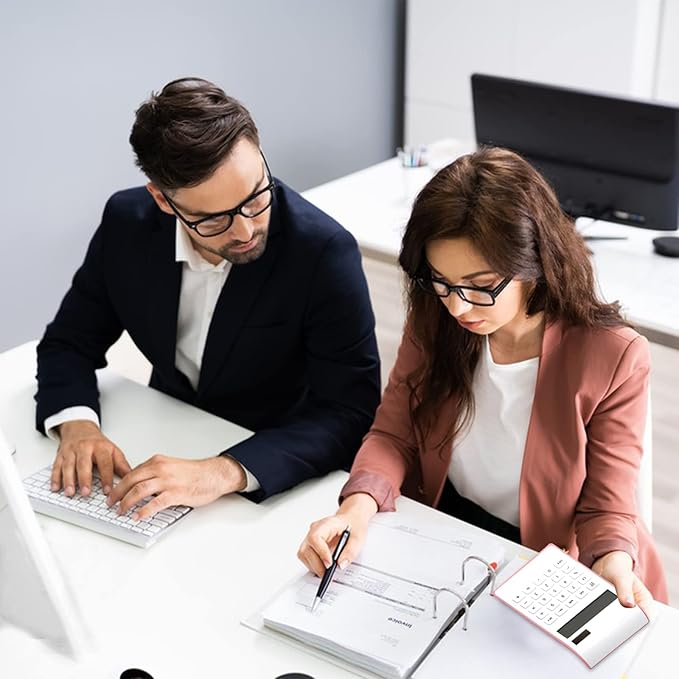 Pink Office Calculator, 10 Digits Solar Battery Basic Desktop With Large LCD Display, School and Office Supplies and Accessories