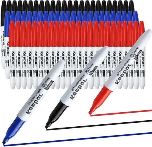 Dry Erase Markers Chisel Tip, 3 Assorted Colors, 72 Pcs Low-Odor Whiteboard Markers, Office & School Supplies