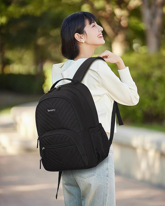 Backpack for Girls, Schoolbag for Middle School High School, 15.6in Laptop Backpack Bookbag for College Women Big Student Travel, Black