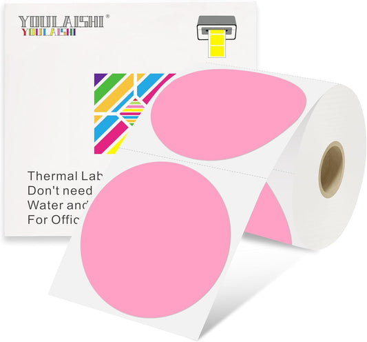 3 X 3 Inch Color Coding Dot Labels Circle Thermal Printable Waterproof 500 Pcs Round Stickers Adhesive Writable for Office, Home, Garage, DIY Sticker, Barcodes, Name Tag, Pink