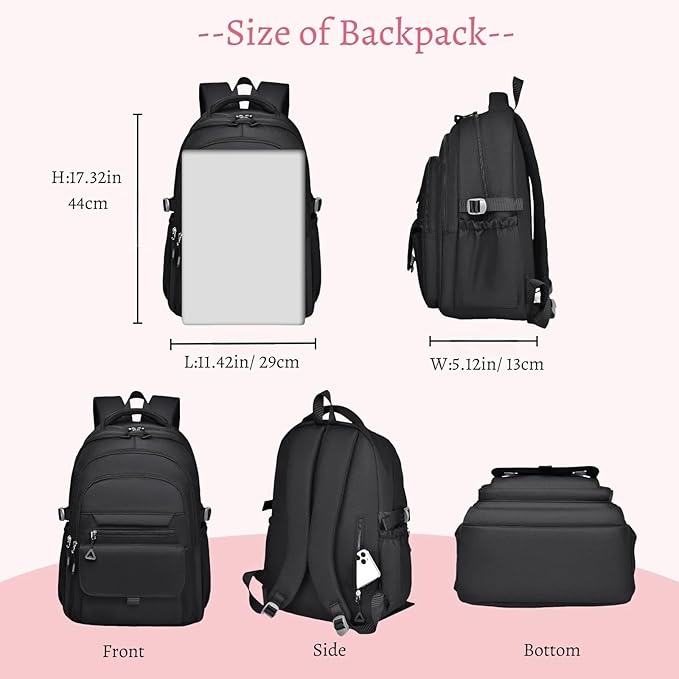 Backpack for Girls Teens, Solid-Color School Backpack for Boys Kids, Aesthetic Bookbag for Middle & High School Travel Daypack,Pink