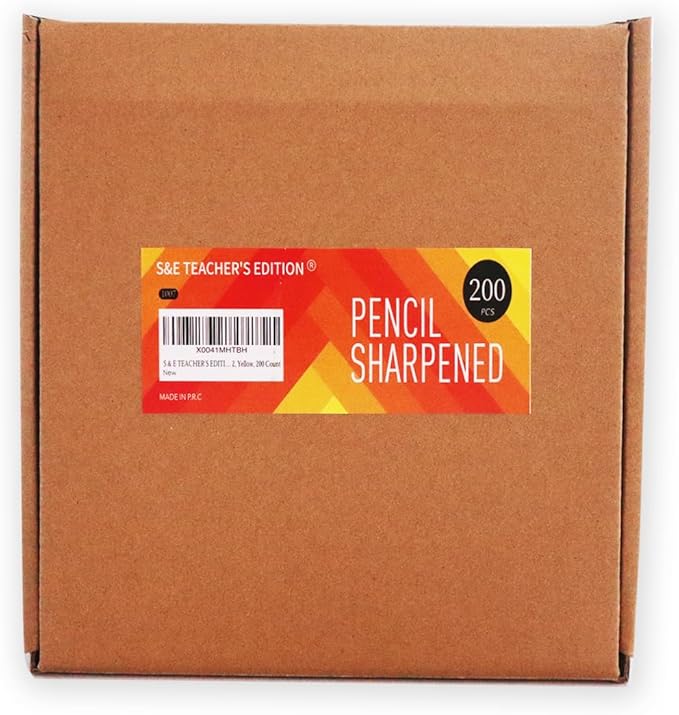 S & E TEACHER'S EDITION Woodcased #2 Pencils, Pre-sharpened, 2 HB Lead Bulk Box Pencil, No. 2, Yellow Pencils with Erasers, Back to school, 200 Count