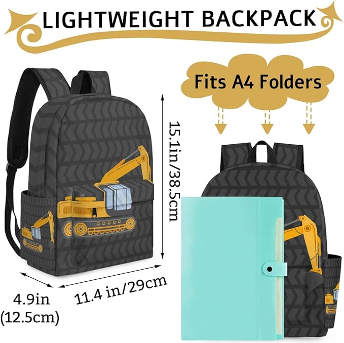 Cute Excavator Kids Backpack for Boys Girls Truck Car Preschool Toddler Backpack Kindergarten Nursery Bookbag Travel Children Lightweight School Bag