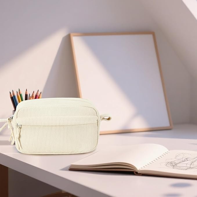 Bluboon Big Capacity Pencil Case Pencil Pouch Pen Case School Supplies Cute Pencil Box Pencil Bag for Teen Girls Boys Women Man (Beige A)