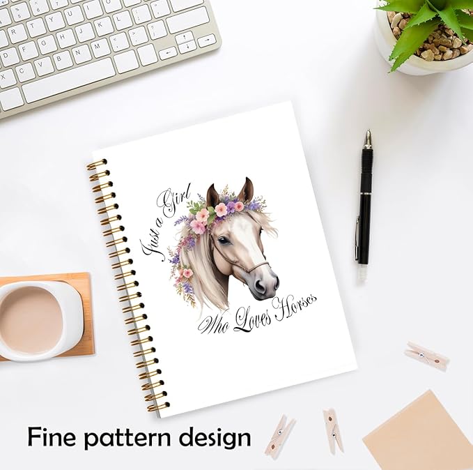 XUNLURY Just a Girl Who Loves Horses Notebook, Gifts for Horse Lovers Journal, Floral Horse Journal, Aesthetic Flower Farm Animal Hardcover Spiral Notebook, 5.5x8.3 Inch