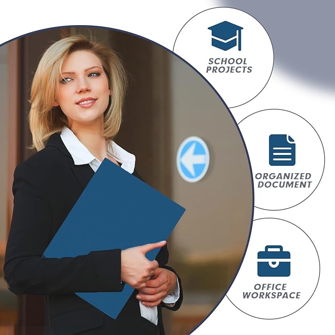 Two Pocket Folders, PANDRI 30 Pack Two Pocket Folders with Prongs, 3 Prong Folders Designed for Office and Classroom, Letter Size Darkblue