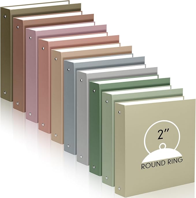 Ctosree 10 Pack Colored 3 Ring Binder with 2 Pockets Hardcover Loose Leaf Binder for Women Men Teacher Student School Office Home Supplies, Fits 11 x 8.5 Size Paper, 10 Colors(2",Simple Color)