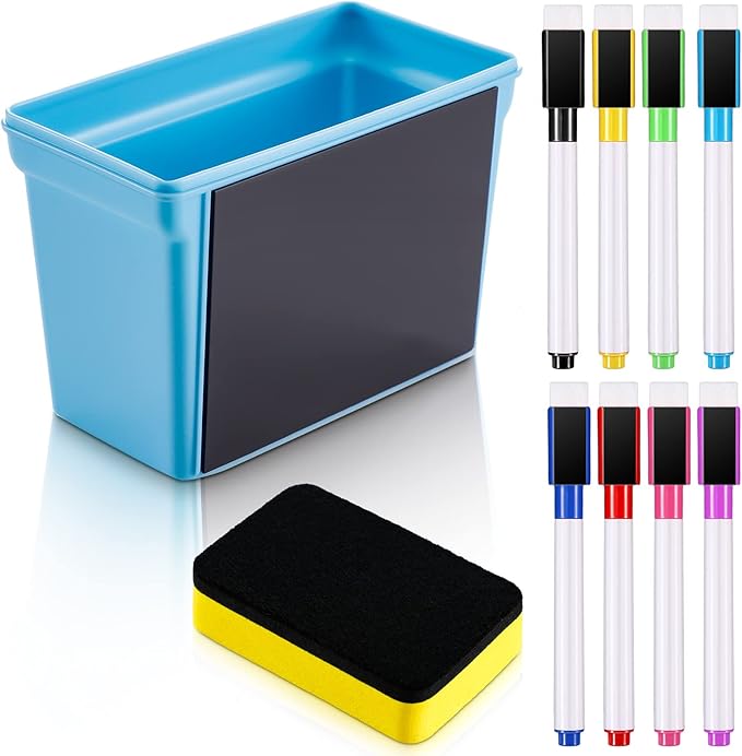 Boao Magnetic Dry Erase Marker Holder 10 Pcs Colorful Magnetic Markers Set with Eraser Whiteboard Plastic Pen Cup for Back to School Classroom Organization Supplies Refrigerator Accessories(Simple)
