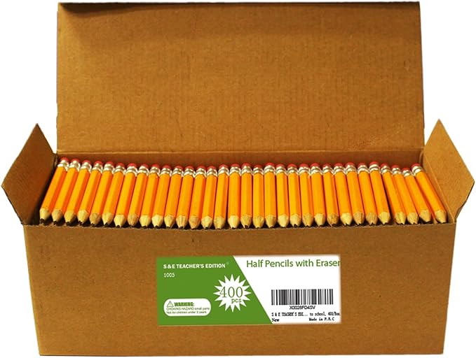 S & E TEACHER'S EDITION 400PCS 4'' Golf Pencils Pre-sharpened, Break-Resistant Lead No. 2 Half Pencils with Eraser Tops, #2 HB pencil, Back to school, 400/Box.