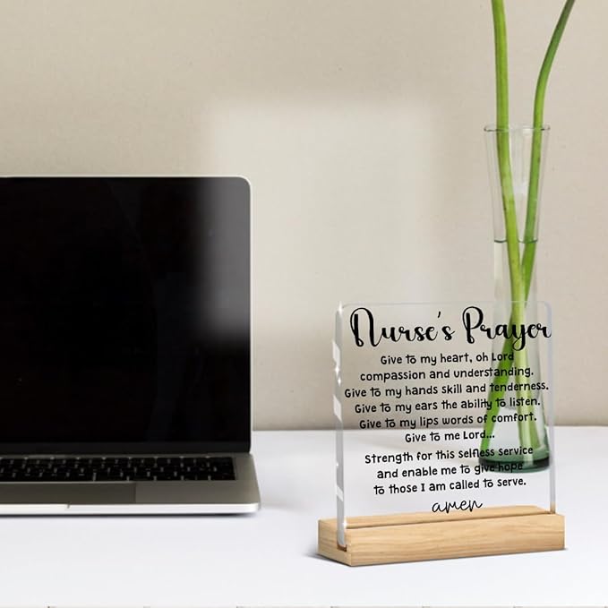 Home Decor Rustic Nurse Sign, Nurse's Prayer Desk Acrylic Sign, Thank You Gifts for Tabletop Nurse Office Cubicle Home Decoration Desk Accessories