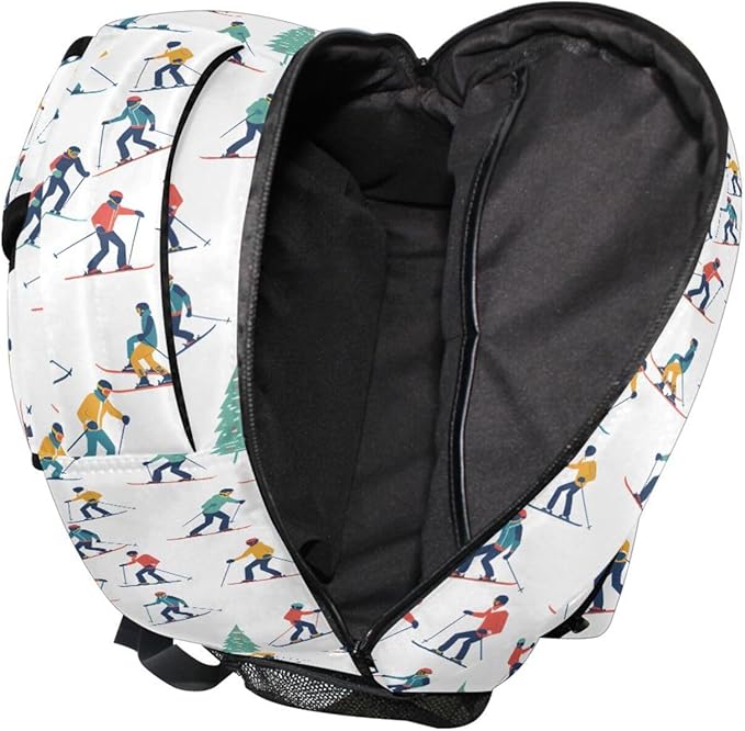 Winter Sports Skiers Backpack for School Student Laptop Travel School Bag for Boys Girls Daypack