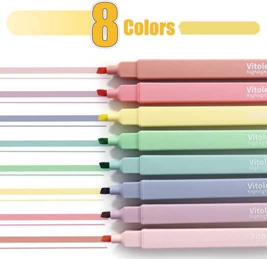 Highlighters, 8 pcs Aesthetic Pastel Highlighters, Chisel Tip Book Highlighter, Candy Colors, No Bleed Bible Highlighter Assorted Colors