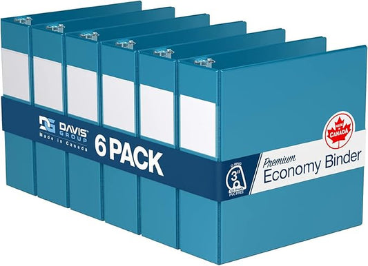 Premium Economy 6-Pack 3-Ring Binders for School or Office, D-Ring Binders, 3 Inch,Turquoise