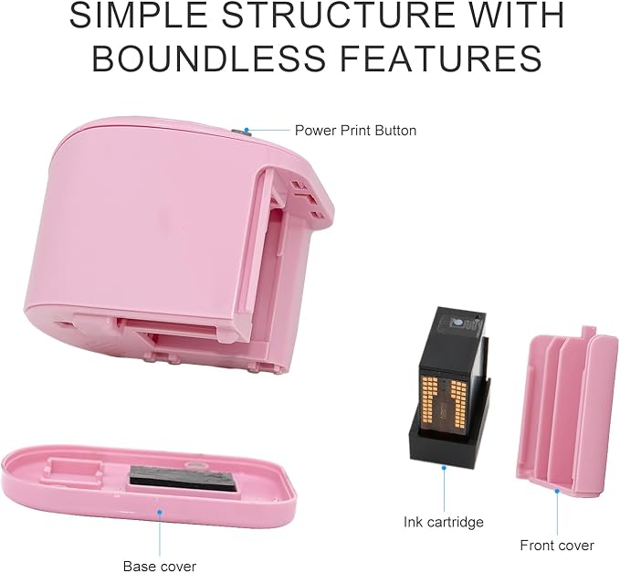 Mini Portable Handheld Temporary Tattoo Printer for iOS & Android APP Label Qrcode Barcode Printer (Pink)