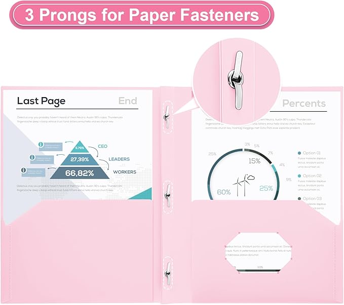 SUIN Plastic Project-Folders with 2 Pockets & 3 Prong, Bulk Pack Project File-Folder for US Letter Size Papers, Ideal for School & Office, Assorted Pastel Colors (Pastel Pink - 12 Packs)