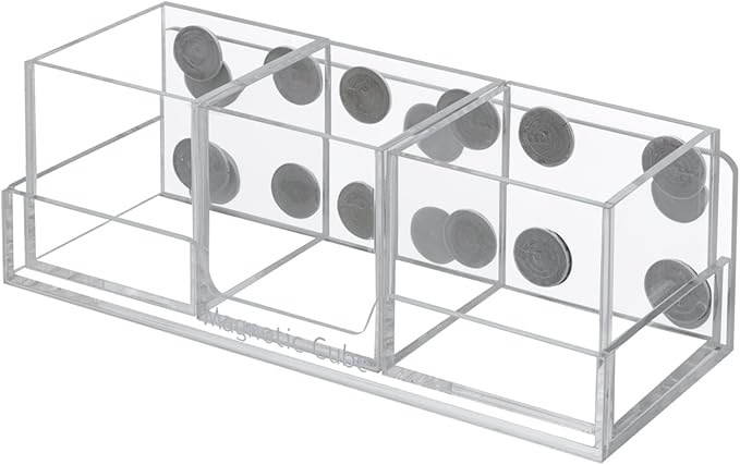 MyGift Premium Clear Acrylic Magnetic Dry Erase Marker Holder And Office Supplies Storage Containers, 4 Piece Set Includes 1 Tray and 3 Cubed Boxes