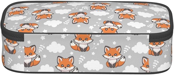 Cute Baby Fox Large Pencil Case With Zipper Compartments Stationery Pencil Bag For Kids Teens Students School Supplies